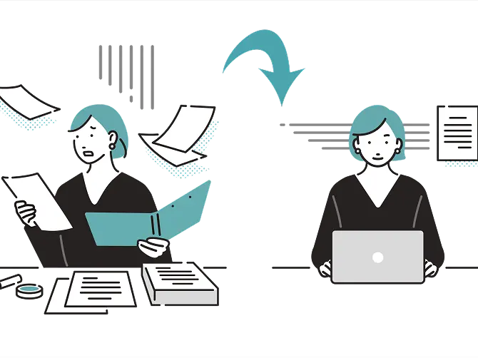 イラスト：スムーズに事務処理を進めている女性